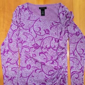 Vintage Limited asymmetric neckline one side ruched floral shirt